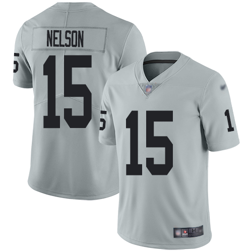 Men Oakland Raiders Limited Silver J  J  Nelson Jersey NFL Football #15 Inverted Legend Jersey